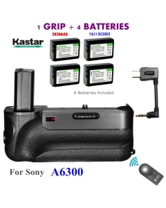 Kastar Infrared Remote Control Professional Vertical Battery Grip (Built-in 2.4G Wireless Contro) + 4 x NP-FW50 Replacement Batteries for Sony ILCE-A6300 / A6300 Digital SLR Camera