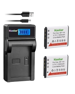 Kastar Battery (X2) & LCD USB Charger for Cas NP-110 NP-160 JVC BN-VG212 BN-VG212U and Cas Exilim EX Series, JVC GZ-V500 GZ-V500BEU GZ-V500BU GZ-V500BUS GZ-V515BEU GZ-V675 GZ-V570 GZ-V590 GZ-V700