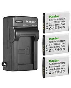Kastar 3-Pack SLB-0837(B) Battery and AC Wall Charger Replacement for Samsung SLB-0837B SLB-0837(B) Battery, Samsung Digimax SL201, Digimax L70, Digimax L70B, Digimax L83T, Digimax L85T, Digimax L201