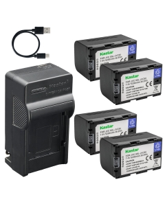 Kastar 4-Pack SSL-JVC50 Battery and AC & USB-C Charger, Compatible with JVC GY-HM600 GY-HM650 GY-HM660 GY-LS300 GY-HM200 GY-HM250 GY-HMQ10 GY-HMQ30 Camcorder
