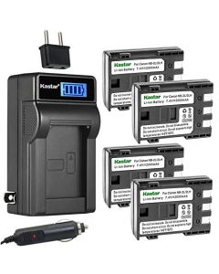 Kastar 4-Pack NB-2L Battery and LCD AC Charger Compatible with Canon NB-2LH, NB-2L12 NB-2L14 NB-2L24, BP-2LH, MVX45i, MVX200, MVX200i, MVX250i, MVX300, MVX300i, MVX330i, MVX350i, DS126071, E160814