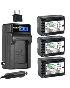 Kastar 3-Pack VW-VBT190 Battery and LCD AC Charger Compatible with Panasonic VW-VBT190, VW-ACT190, VW-VBT380, VW-ACT380 Battery, HC-WXF990M, HC-WXF991, HC-WXF991K, HC-WXF1, HC-WXF1K, VXF-999 Camera