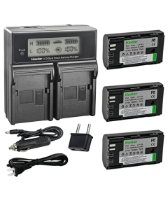 Kastar 3-Pack Battery and AC LCD Dual Fast Charger Compatible with Canon LP-EL Lithium-Ion Battery Pack, Canon 4307C002 Battery, Canon Speedlite EL-1 (4571C002) EL1, E-TTL, E-TTL II Flash Light