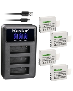 Kastar 4 Pack SJ4000 Battery and LCD Triple USB Charger Compatible with QUMOX SJ5000, QUMOX SJ5000 WiFi, QUMOX SJ6000, SJCAM M10, SJCAM Qumox BoomYours, SJCAM Qumox DX 288812 Camera