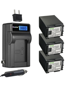 Kastar 3-Pack BP-827 Battery and LCD AC Charger Compatible with Canon VIXIA HF M306 HFM306, VIXIA HF M40 HFM40, VIXIA HF M41 HFM41, VIXIA HF M46 HFM46, VIXIA HF M400 HFM400, VIXIA HF M406 HFM406