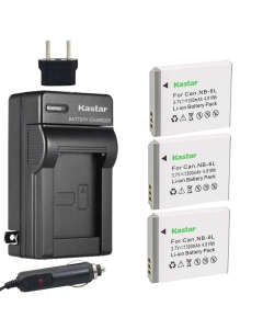 Kastar NB-6L Battery (3-Pack) + Charger for Canon PowerShot D10, D20, S90, S95, S120, SD770, SD980, SD1200, SD1300, SD3500, SD4000, SX170, SX240, SX260, SX270, SX280, SX500, SX510, SX600, SX705