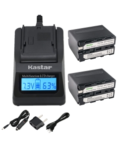 Kastar LCD Fast Charger & Battery X2 Replacement for NP-F970 NP-F960 NP-F950 and DCR-VX2100 DSR-PD150 DSR-PD170 FDR-AX1 HDR-AX2000 HDR-FX1 HDR-FX7 HDR-FX1000 HVL-LBPB HVR-HD1000U HVR-V1U HVR-Z1P