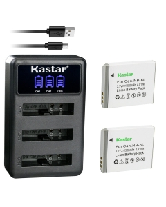 Kastar 2 Pack Battery and LCD Triple USB Charger Compatible with Canon NB-6L NB6L, NB-6LH NB6LH Battery, Canon CB-2LY Charger, Canon IXY Digital 25 is, Digital IXUS 200 is, Digital IXUS 210 Camera