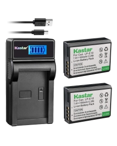 Kastar Battery (X2) & Slim LCD Charger for LP-E10, LC-E10 and EOS 1100D, EOS 1200D, EOS Rebel T3, EOS Rebel T5, EOS Kiss X50, EOS Kiss X70 DSLR Camera & LPE10 Grip