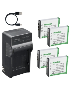 Kastar 4-Pack Battery and AC & USB-C Charger, Compatible with Fujifilm NP-50 NP-50A F770EXR F850EXR F900EXR X20 XP200 XF1, Pentax D-LI68 D-LI122 Optio Q10 Q-S1 VS20, SiOnyx Aurora Night Vision Camera