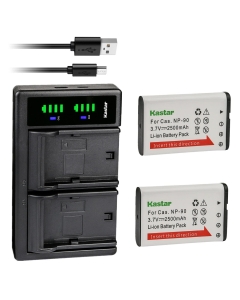Kastar 2-Pack CNP-90 Battery and LTD2 USB Charger Replacement for Casio NP-90 NP90 CNP90 NP-90DBA NP90DBA Battery, Casio BC-90L Charger, Casio Exilim EX-H20G, Exilim EX-H20GBK, Exilim EX-H20GSR Camera