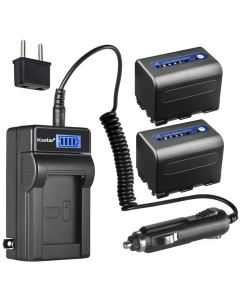 Kastar 2-Pack NP-QM71D Battery and LCD AC Charger Compatible with Sony CCD-TRV740, CCD-TRV828, CCD-TRV830, CCD-TRV840, CCD-TRV890, CCD-TRV940, CCD-TRV950 HDR-HC1 HDR-SR1 HDR-UX1, MVC-CD200, MVC-CD250