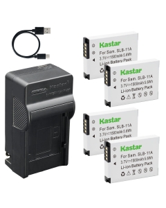 Kastar 4-Pack Battery and AC & USB-C Charger, Compatible with Samsung SLB-11A, for CL65 CL80 EX1 HZ25W HZ30W HZ50W ST1000 ST5000 TL240 TL350 TL500 WB600 WB650 WB700 Cameras