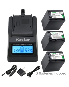 Kastar Fast Charger + Battery (3-Pack) for Sony NP-FH100, NPFH100, FH60, FH70, NP-FH90, TRV and Sony DCR-DVD405 407E 408 410E 450 602E 650E DCR-HC96 DCR-SR85 HDR-HC9 HDR-UX20 HDR-SR12 DCR-SR65E XR500E