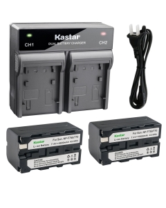 Kastar 2X Battery + Fast Dual Charger Replacement for Sony NP-F770 NP-F970 NP-F960 NP-F975 NP-F570 NP- F750, DCM-M1 HDR-FX1 DCR-VX2100E HXR-NX3, CN160 NW759 74K 760 FW759 74K 760 LED Light, Monitor