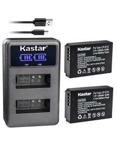 Kastar 2-Pack LP-E12Battery and LED2 USB Charger Compatible with Canon LP-E12 LPE12 Battery, Canon LC-E12 LC-E12E Charger, ikan Live Air E12 Replacement Battery, PD Movie