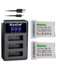 Kastar 2 Pack NB-13L Battery and LCD Triple USB Charger Compatible with Canon PowerShot SX620 HS, PowerShot SX720 HS, PowerShot SX730 HS, PowerShot SX740 HS, G1 X Mark III Camera