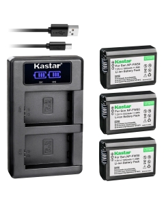 Kastar USB LCD Dual Charger and 3 Pack Battery for Sony NP-FW50, Sony NEX-6, NEX-7, NEX-C3, NEX-C5, NEX-F3, SLT-A33, SLT-A35, SLT-A37, SLT-A554, Compatible with Camera Grip Models:, VG-C1EM, VG-C2EM