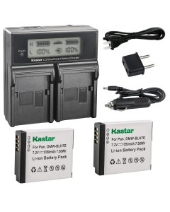 Kastar LCD Dual Fast Charger & 2 x Battery Replacement for Panasonic DMW-BLH7 DMW-BLH7E DMW-BLH7PP Work with Panasonic Lumix DMC-GM1 DMC-GM1K DMC-GM5 DMC-GF7 Cameras