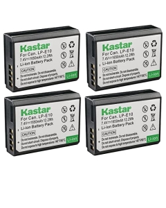 Kastar 4-Pack LP-E10 Battery 7.4V 1650mAh Replacement for Canon LP-E10 LPE10 Battery, LC-E10 LC-E10N Charger, Canon EOS Rebel T7, EOS Rebel T100, EOS 1100D, EOS 1200D, EOS 1300D, EOS 1500D Camera