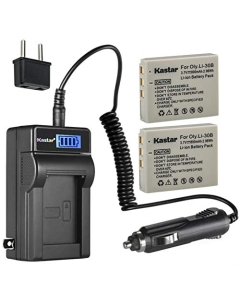 Kastar 2-Pack Li-30B Battery and LCD AC Charger Compatible with Olympus Li-30B Battery, Olympus Li-30C Charger, Olympus Stylus Verve Digital, Stylus Verve Digital S, µ-Mini Digital, µ-Mini Digital S