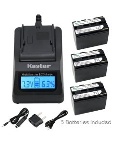 Kastar Fast Charger + Battery (3-Pack) for BP-945, BP-950, BP-970, C2, FV1, FV500, Optura, Vistura, DM-XL2, DM-MV20, E65AS, ES-8600, G2000, GL2, MV200i, UC-V300, V75Hi, XH-G1, XL-H1, XM2, XV7