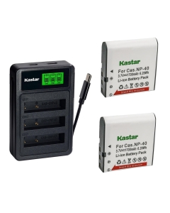 Kastar 2-Pack Battery with LZD3 USB Triple Charger Compatible with Casio NP-40 CNP-40 Minolta NP-40, Exilim EX-Z400 Z450 Z500 Z600 Z100 Z200 Z300 Z1000 Z1080 Z1200, Minolta MN53Z MN40WP MND50