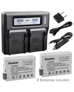 Kastar Fast Dual LCD Charger + 2X Battery for Canon LP-E8 LPE8 LC-E8, Canon EOS Rebel T2i, Rebel T3i, Rebel T4i, Rebel T5i, Canon EOS 550D, EOS 600D, EOS 650D, EOS 700D, EOS Kiss X4, Kiss X5, EOS X6