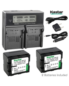 Kastar LCD Dual Smart Fast Charger & 2 x Battery for Panasonic VW-VBN130 and Panasonic HC-X800, HC-X900, HC-X900M, HC-X910, HC-X920, HC-X920M, HDC-HS900, HDC-SD800, HDC-SD900, HDC-TM900 Camcorder
