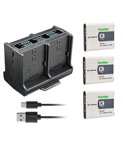 Kastar 3-Pack Battery and Quadruple Charger Compatible with Sony Webbie MHS-PM1, Bloggie MHS-CM5 MHS-PM5, Cyber-Shot DSC-S750 DSC-S780 DSC-S950 DSC-S980 DSC-W180 DSC-W190 DSC-W370 Digital Camera