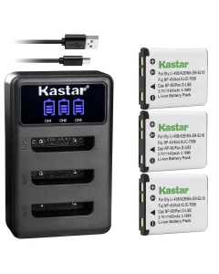Kastar 3 Pack Battery and LCD Triple USB Charger Compatible with Olympus Li-40B Li40B, Li-42B Li42B Battery, Olympus LI-40C Li-40C Charger