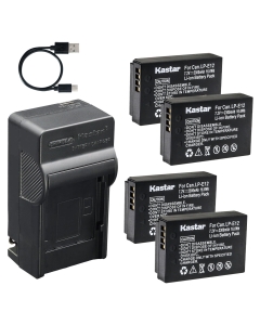 Kastar 4-Pack Battery and AC & USB-C Charger, Compatible with Canon LP-E12, LC-E12, LC-E12E, EOS M, M2, M10, M50, M50 Mark II, M100, M200, 100D, Rebel SL1, PowerShot SX70 HS Cameras