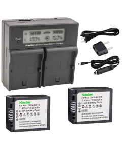 Kastar LCD Dual Fast Charger & 2 x Battery for Panasonic DMW-BLB13, DMW-BLB13E, DMW-BLB13GK and Panasonic DE-A49, DE-A49C Work with Panasonic Lumix DMC-G1, DMC-G2, DMC-G10, DMC-GF1, DMC-GH1 Cameras