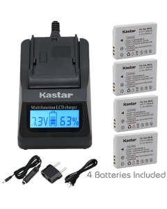 Kastar Fast Charger + NB-5L Battery (4-Pack) for Canon PowerShot S100, S110, SD700, SD790, SD800, SD850, SD870 is, SD880, SD890, SD900, SD950, SD970, SD990 is, SX200 is, SX210 is, SX220 is, SX230 HS