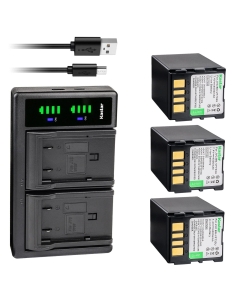 Kastar 3-Pack Battery + LTD2 Dual USB Charger Compatible with JVC GR-DF425E GR-DF425EG GR-DF425EK GR-DF428 GR-DF428AC GR-DF428AH GR-DF430 GR-DF430AA GR-DF430AC GR-DF430AG GR-DF430AH GR-DF430AS