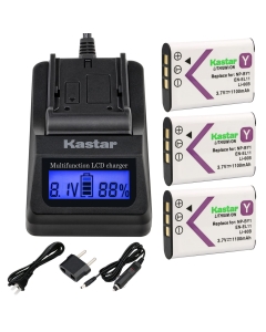 Kastar 3-Pack Battery and Charger Replacement for NP-BY1 EN-EL11 LI-60B DLI-78 DB-L70 DB-80 Sony Action Cam Mini HDR-AZ1 Nikon Coolpix S550 S560 Olympus FE-370 Optio L50 M50 M60 V20 W60 W80
