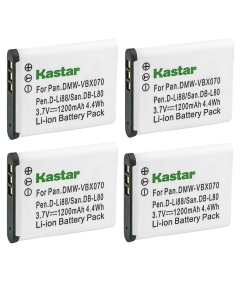 Kastar 4-Pack Battery DB-L80 Replacement for Sanyo Xacti DMX-CG100, DMX-CG100L, DMX-CG100R, DMX-CG100W, Xacti DMX-CS1, DMX-CS1G, DMX-CS1P, DMX-CS1S, Xacti DMX-GH1, DMX-GH1L, DMX-GH1P, DMX-GH1S Camera