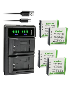 Kastar 4-Pack FNP-50 Battery and LTD2 USB Charger Replacement for Fujifilm NP-50, NP-50A Battery, BC-50, BC-45W Charger, Fujifilm Instax Share SP-3 Smartphone Portable Wireless Mobile Printer