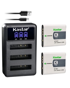 Kastar 2 Pack NP-BK1 Battery and LCD Triple USB Charger Compatible with Sony Webbie MHS-PM1, Bloggie MHS-CM5, Bloggie MHS-PM5, Cyber-Shot DSC-S750, DSC-S780, Cyber-Shot DSC-S950, DSC-S980 Camera