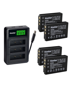 Kastar 4-Pack Battery with LZD3 USB Triple Charger Compatible with Minolta NP-120 Zoom BT-03 Sonocaddie US-S, MN35Z MN4K40NV MN80NV MN90NV Q8 Q8N V300 Camera Devices