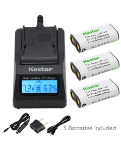 Kastar Fast Charger and Battery (3-Pack) for CR-V3 Olympus C3000,D565,D-100,D-150,D-230,D-370,D-380,D-390,D-460,D-490,D-560Z,Sanyo DSC- AZ1,R1,S1,SX1Z,SX150,SX550,SX560,X100,110,200