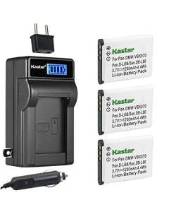Kastar 3-Pack DB-L80 Battery and LCD AC Charger Compatible with Sanyo Xacti VPC-CS1EXP-B, VPC-CS1P, VPC-GH1, VPC-GH1EX-B, VPC-GH2, VPC-GH3, VPC-GH4, VPC-PD1, VPC-PD2, VPC-PD2BK, VPC-X1200 Cameras