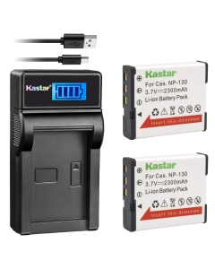 Kastar Battery (X2) & LCD USB Charger for Cas NP-130 NP-130A and Cas Exilim EX-ZR1700 EX-ZR1750 EX-ZR1800 EX-ZR2000 EX-ZR3000 EX-ZR3100 EX-ZR3200 EX-ZR3500 EX-ZR4000 EX-ZR5000 EX-ZR5100