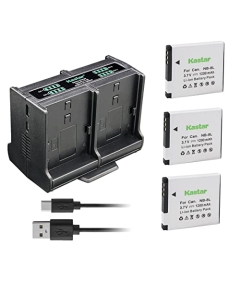 Kastar 3-Pack Battery and Quadruple Charger Compatible with Canon NB-8L NB8L, NB-8LH NB8LH Battery, Canon CB-2LA, CB-2LAE Charger