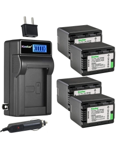 Kastar 4-Pack VW-VBK360 Battery and LCD AC Charger Compatible with Panasonic HC-V10EB-K, HC-V10EB-R, HC-V10EG-K, HC-V10EG-R, HC-V10GK, HC-V10K, HC-V10M, HC-V100, HC-V100K, HC-V100EG-K, HC-V100EG-W