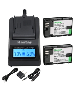 Kastar Fast Charger and Battery 2X for LP-E6 LP-E6N, EOS 60D 60Da EOS 70D XC10, EOS 5D Mark II 5D Mark III 5D Mark IV, EOS 5DS 5DS R, EOS 6D 7D Mark II, BG-E14 BG-E13 BG-E11 BG-E9 BG-E7 BG-E6