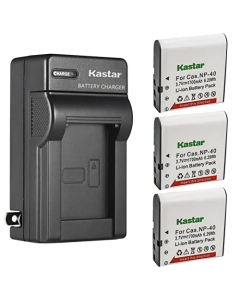 Kastar 3-Pack NP-40 Battery and AC Wall Charger Replacement for Minolta MND50 48 MP / 4K Ultra HD, Minolta MN40WP 48MP Dual Screen Waterproof Camera, Minolta MN53Z 16MP 53X Optical Zoom Bridge Camera