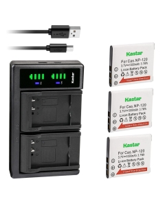 Kastar 3-Pack Battery and LTD2 USB Charger Compatible with Casio NP-120 CNP-120 Battery, BC-120 Charger, Casio Exilim EX-ZS26, Exilim EX-ZS27, Exilim EX-ZS28, Exilim EX-ZS30, Exilim EX-ZS35 Cameras