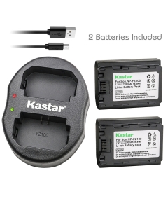 Kastar Battery 2 Pack and Dual Charger for NP-FZ100 BC-QZ1 NPA-MQZ1K and Alpha A9 ILCE-9, Alpha 9R, Alpha A9S, Alpha A7 III, Alpha ILCE-7M3, Alpha ILCE-7M3K, Alpha A7R III, Alpha ILCE-7RM3