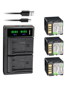 Kastar 3-Pack Battery and LTD2 USB Charger Replacement for JVC GZ-MG21 GZ-MG21AA GZ-MG21AC GZ-MG21AH GZ-MG21E GZ-MG21EK GZ-MG21EX GZ-MG21EY GZ-MG21ZEZ GZ-MG21U GZ-MG21US GZ-MG22 GZ-MG22AG